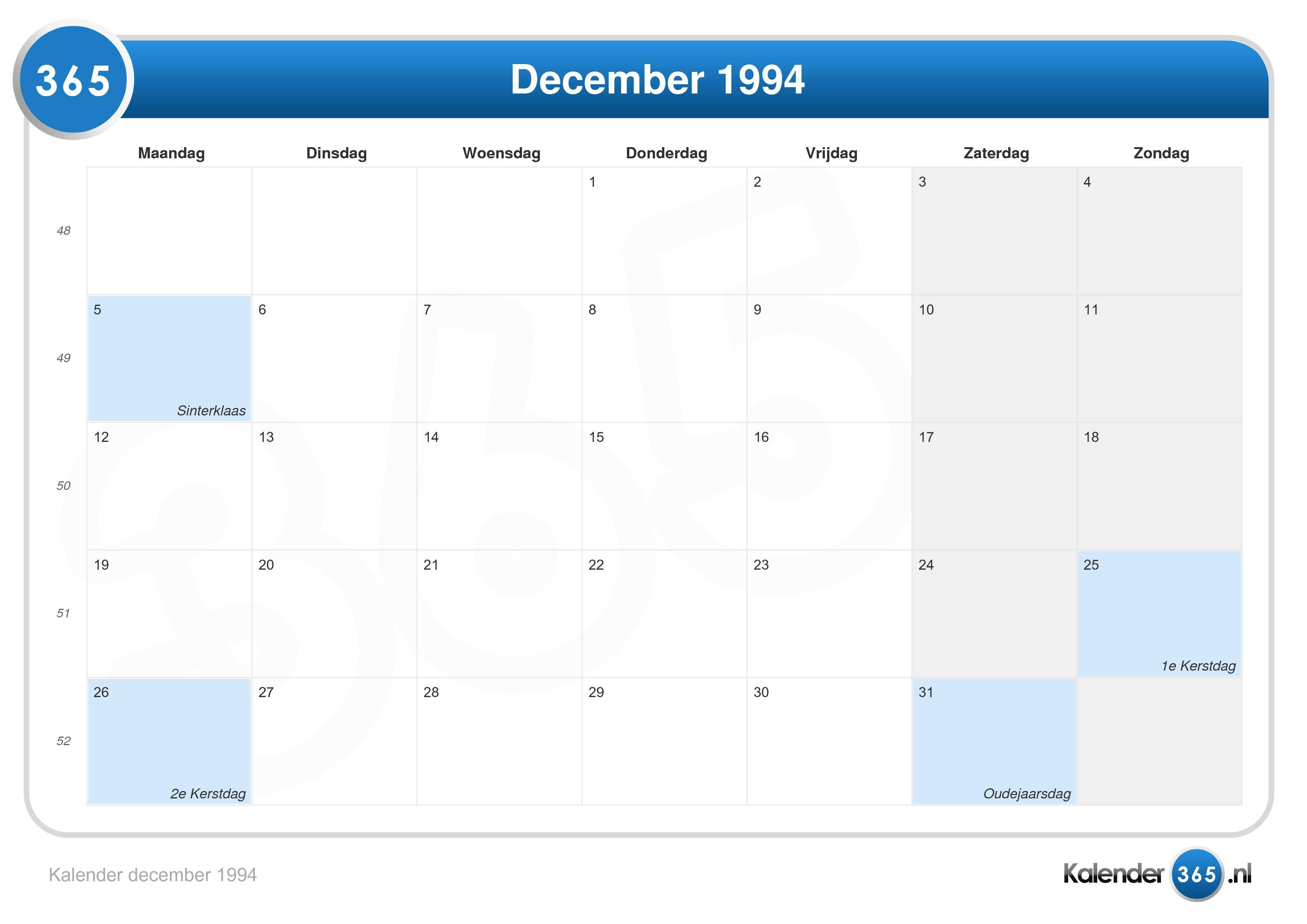 Kalender december 1994