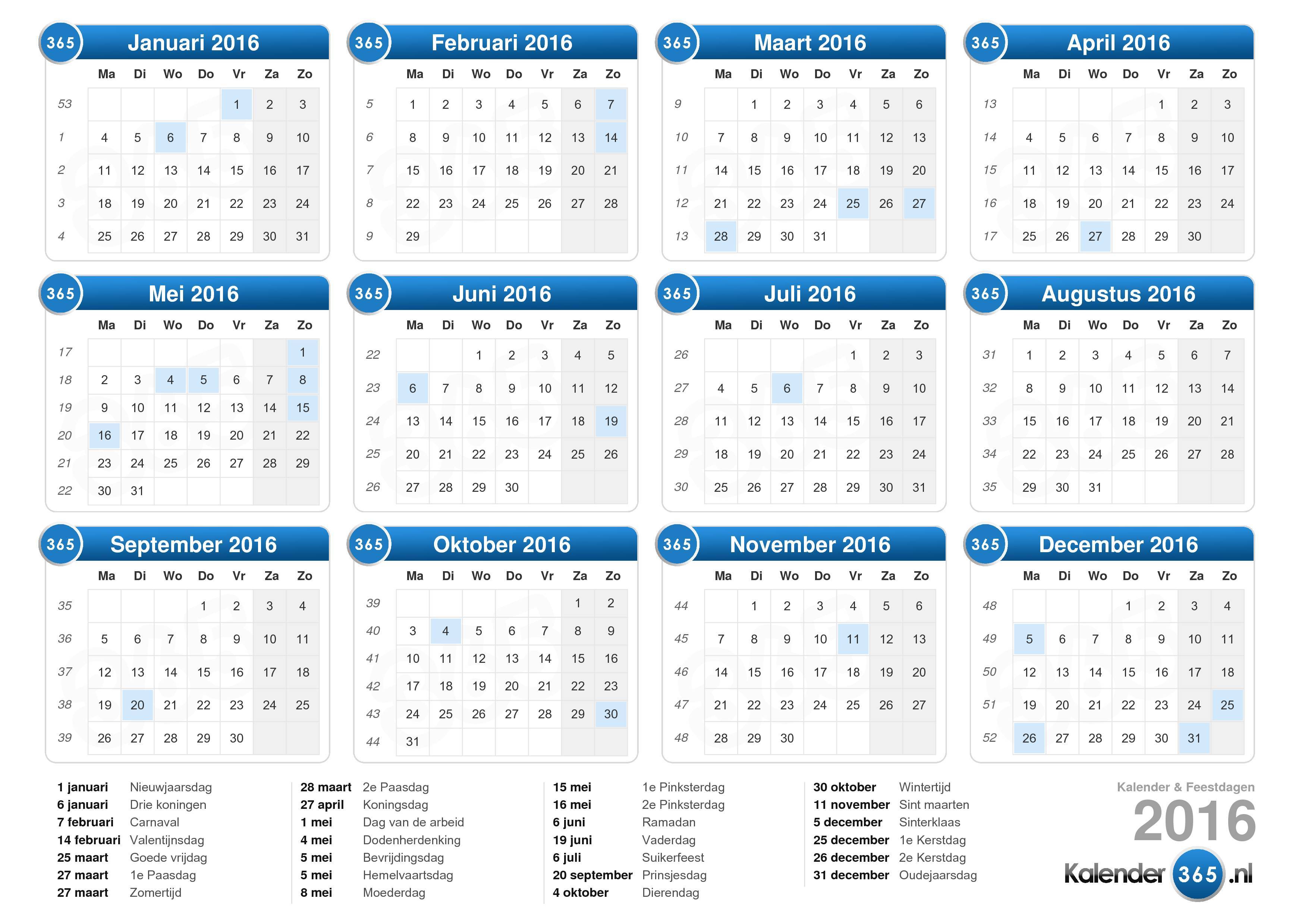 Probleem Omzet onderschrift Kalender 2016