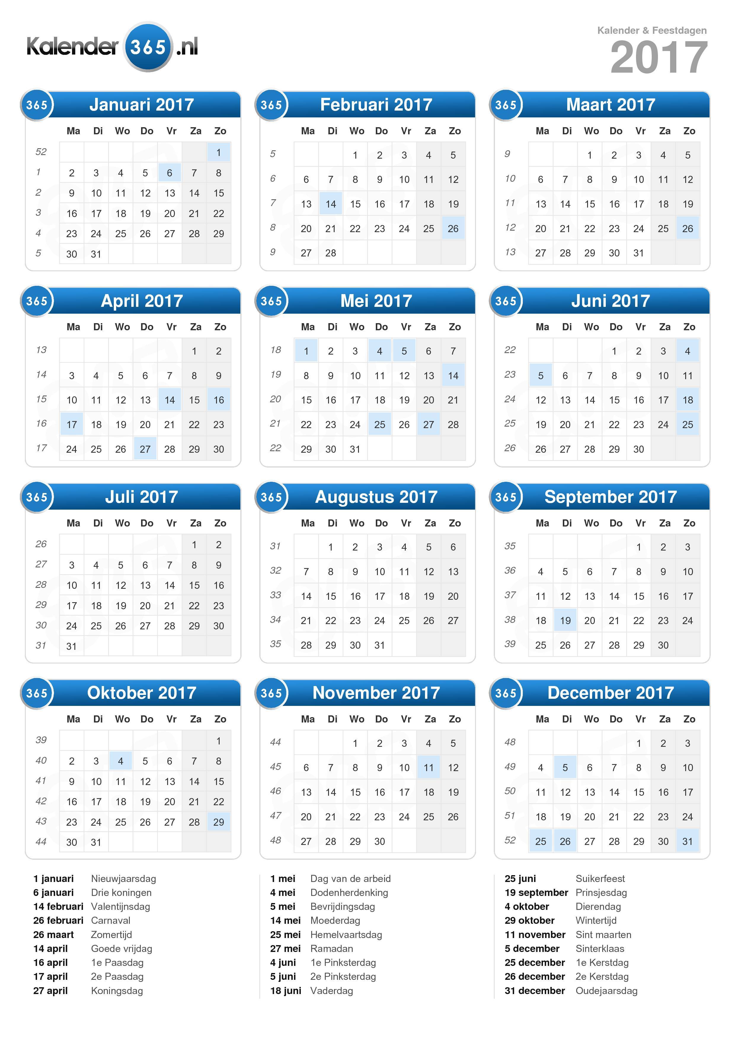 Catastrofaal zanger parallel Kalender 2017