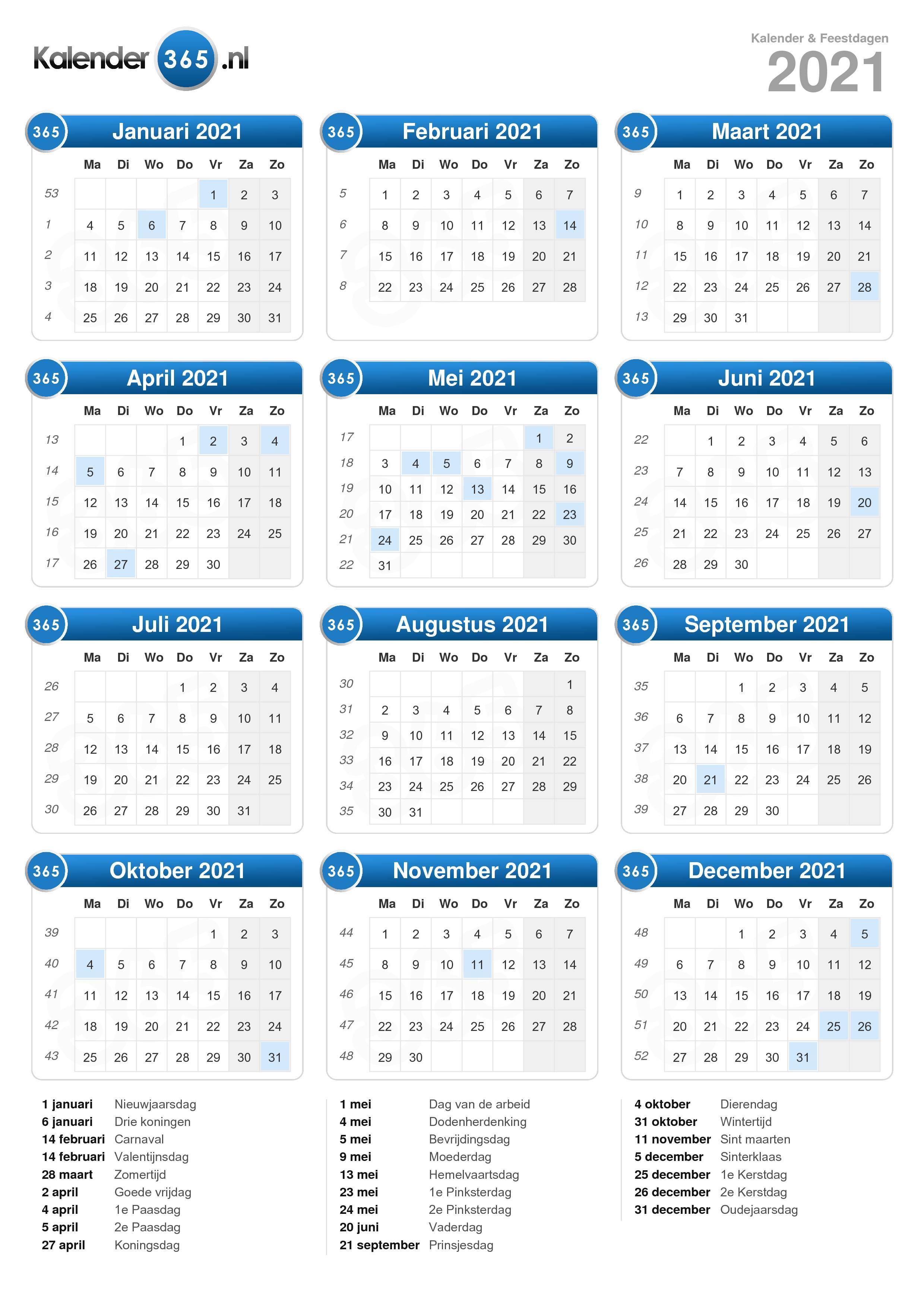 Kalender 2021 Met deze week kalender is het jaar in een keer inzichtelijk. https www kalender 365 nl kalender 2021 html