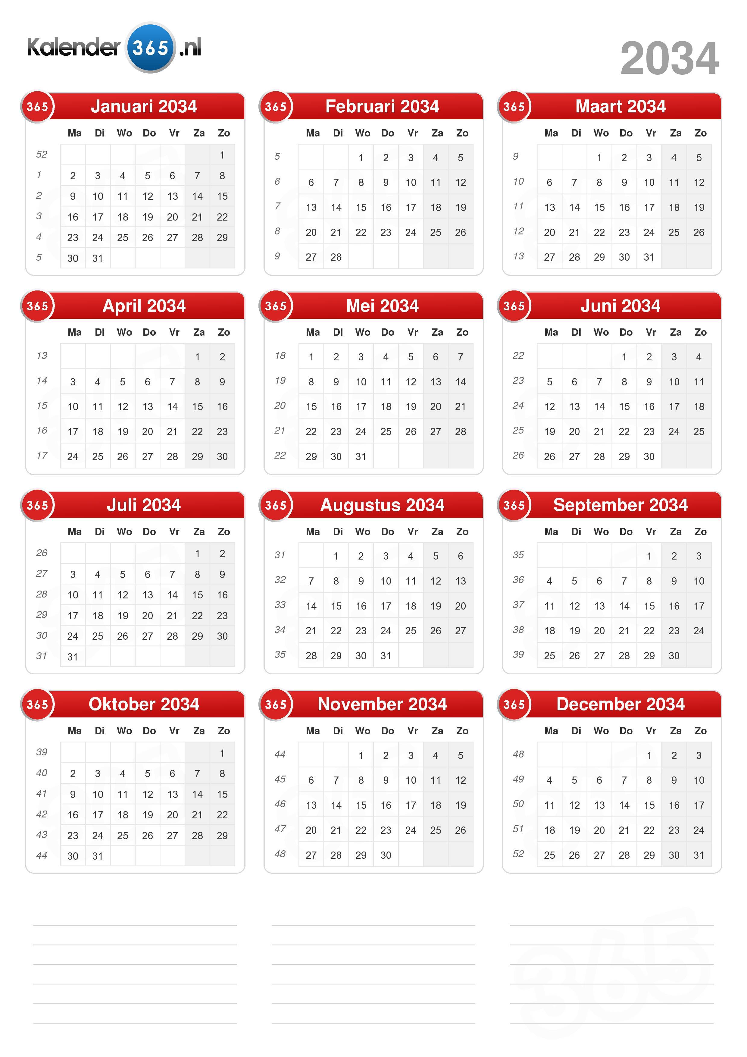 Leuk vinden Bestrating Verlenen Kalender 2034
