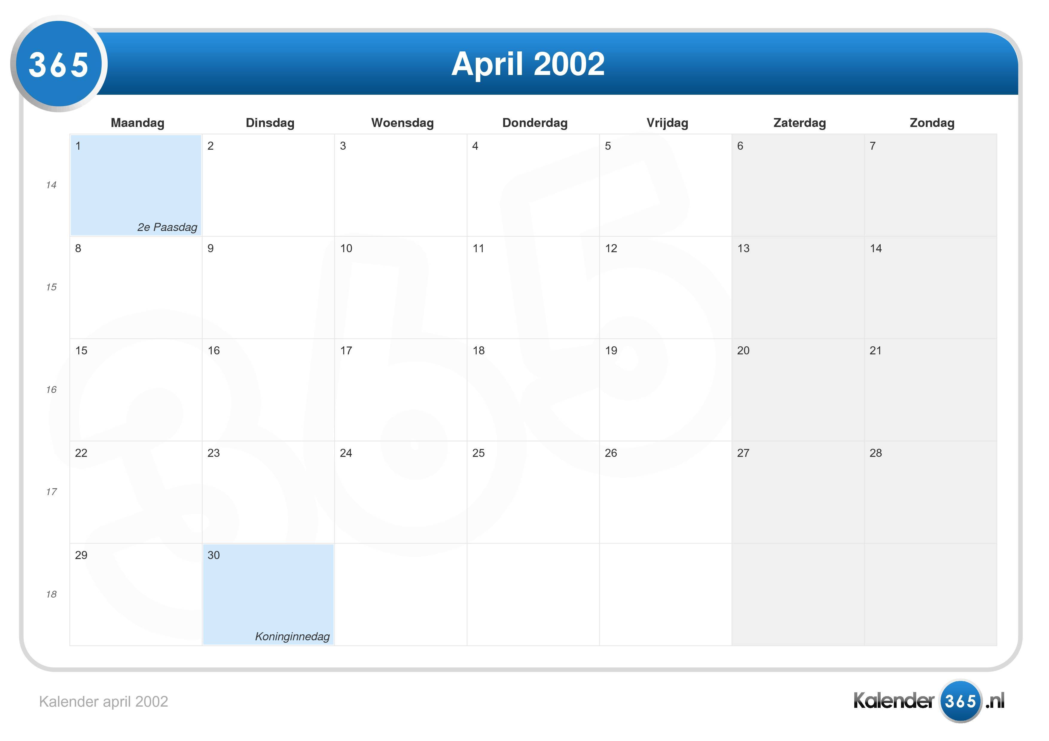  Kalender  april  2002 