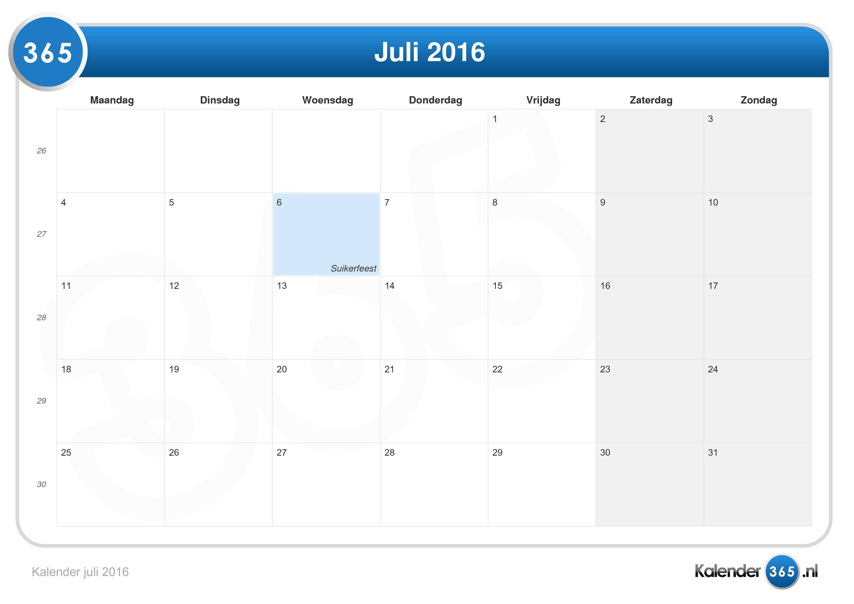 Handel Kwaadaardig Heel veel goeds Kalender juli 2016