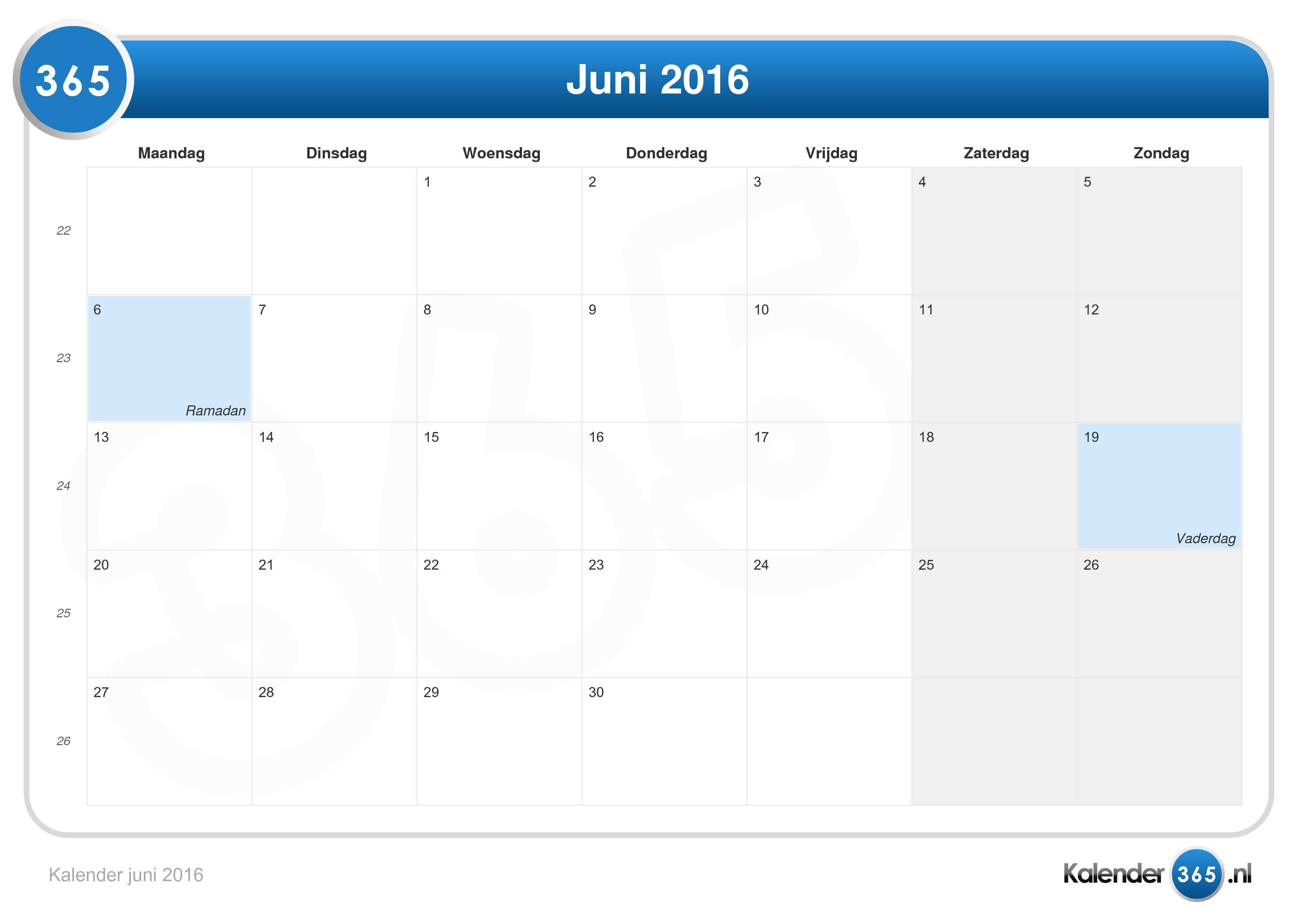cijfer enthousiast jacht Kalender juni 2016