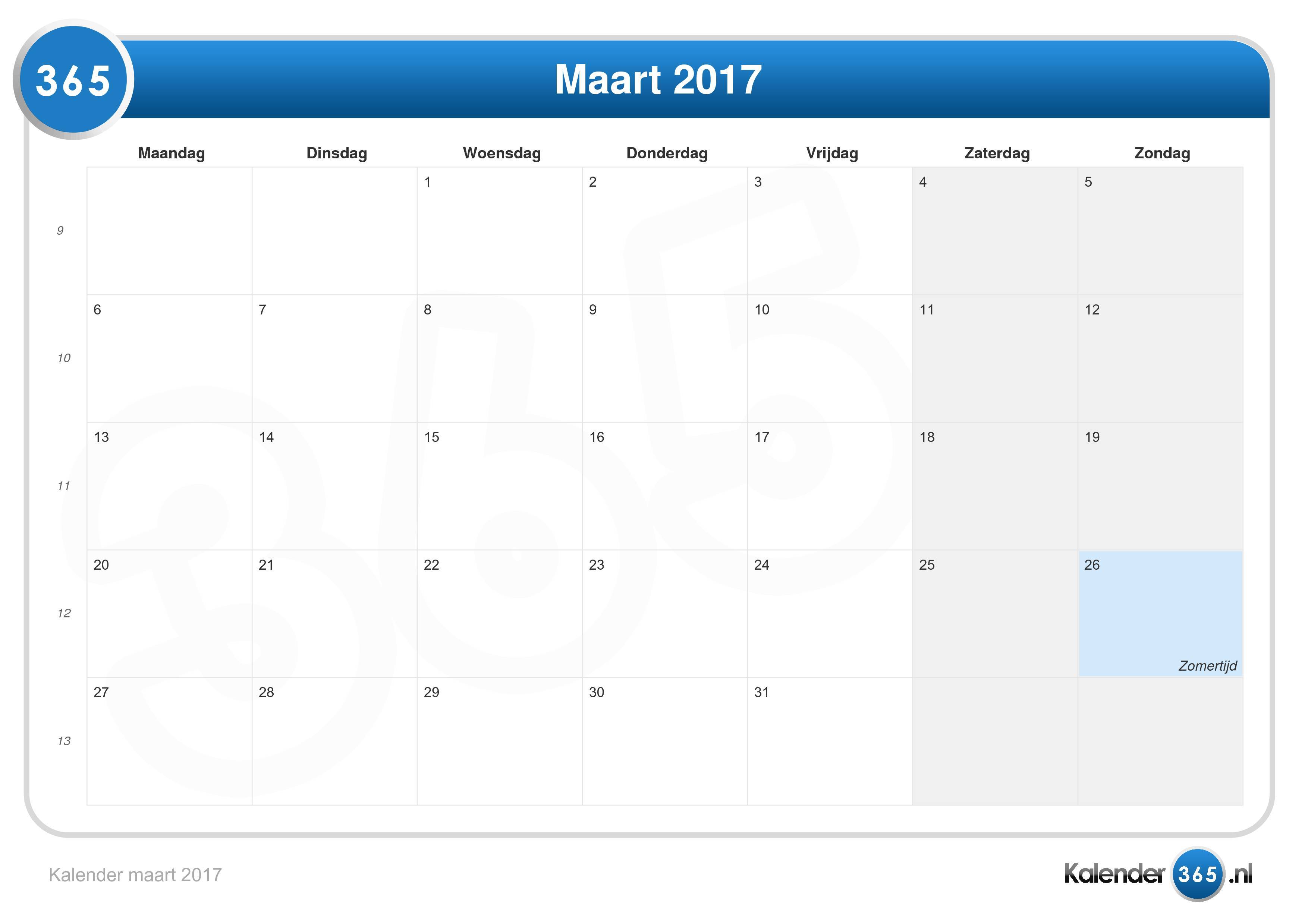 rijkdom Uitlijnen mechanisme Kalender maart 2017