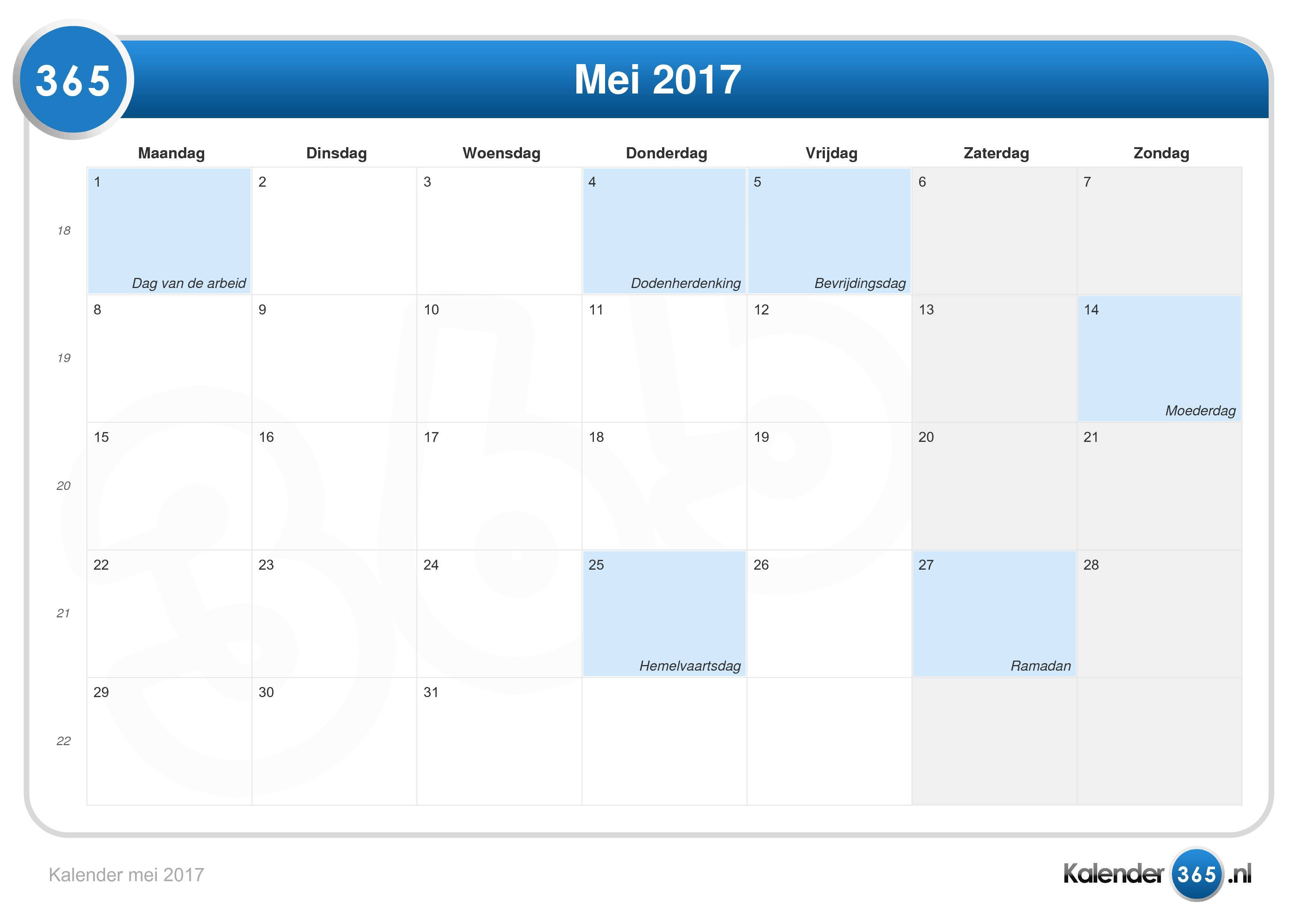 uitzetten Vermindering gijzelaar Kalender mei 2017