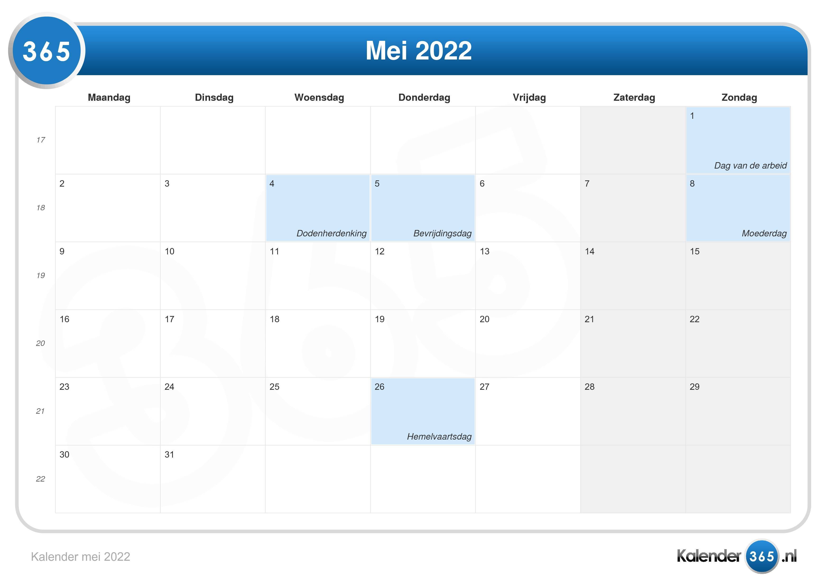  Kalender  mei 2022 