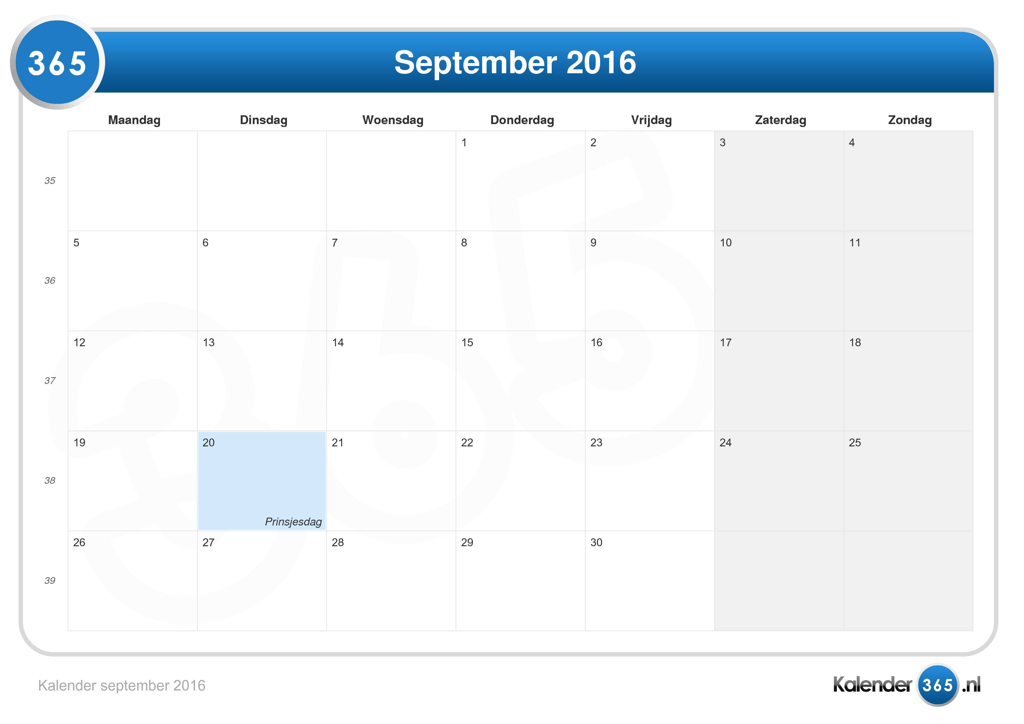 Kalender September 2016