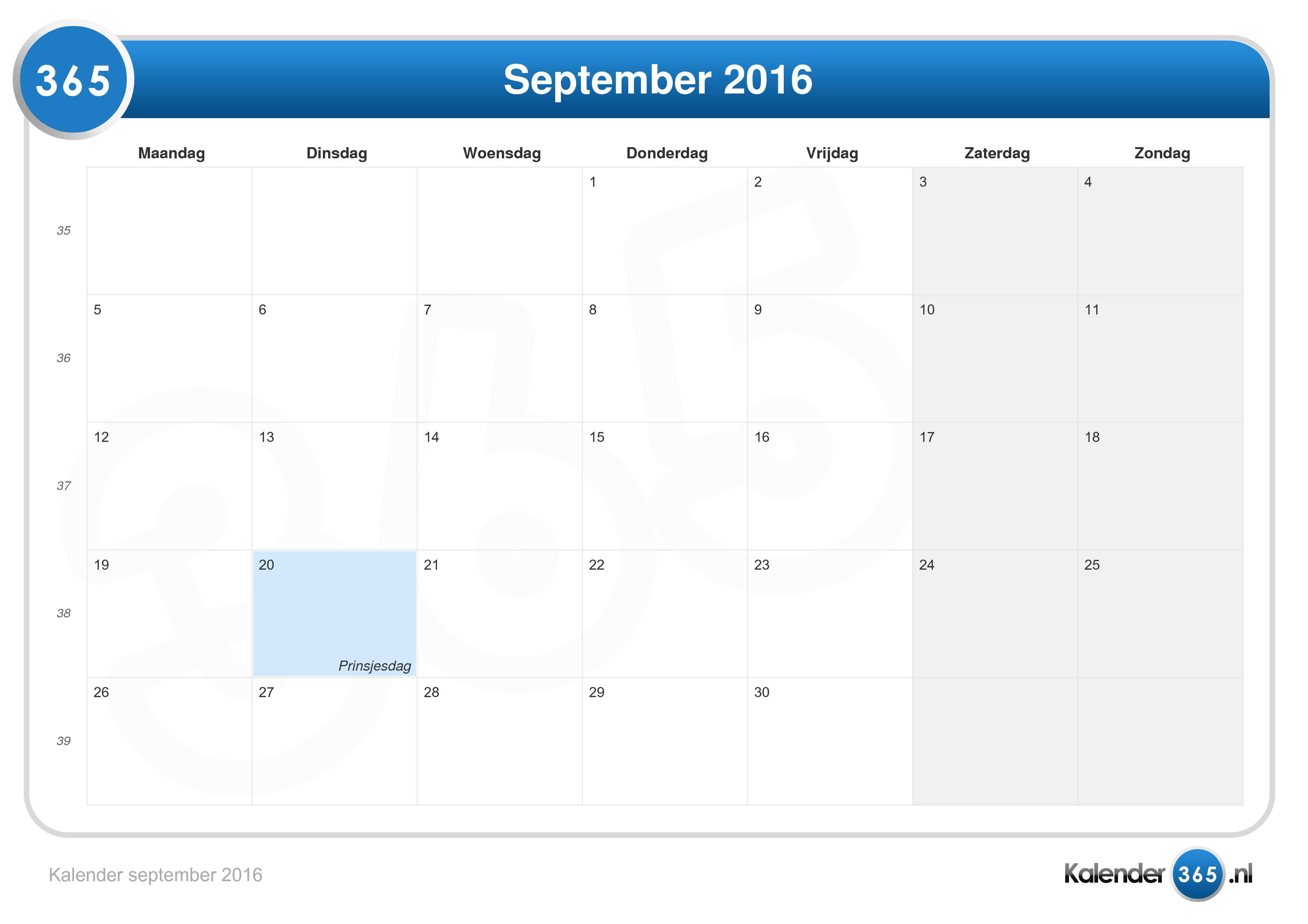 zoom genade Petulance Kalender september 2016